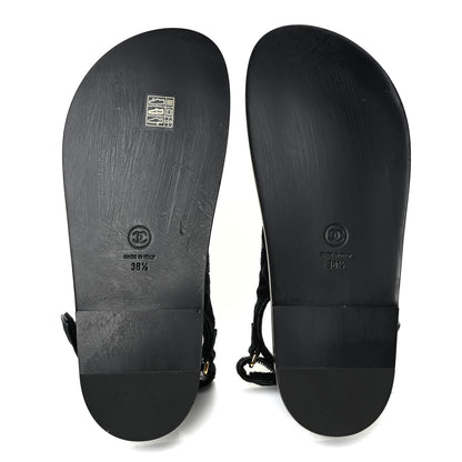 Chanel Velvet Velcro Dad Sandals 38.5 Navy Blue 5 of 8