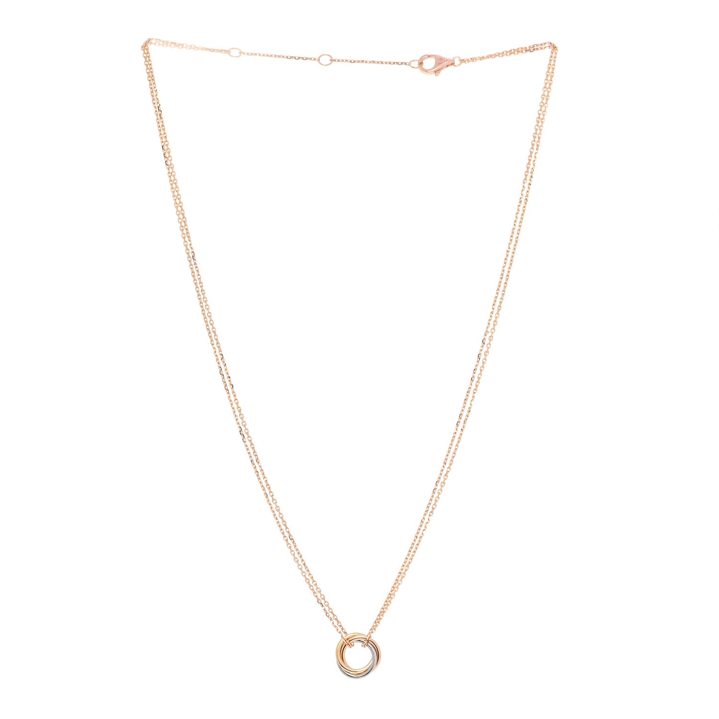18K Pink Yellow White Gold Trinity Double Chain Pendant Necklace