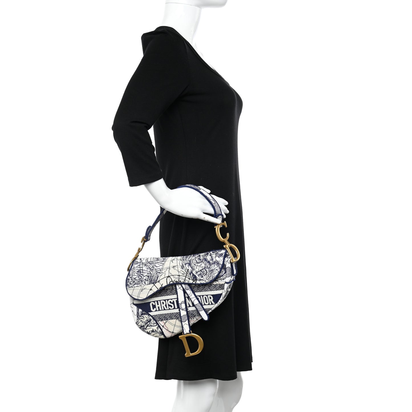 Canvas Embroidered Around the World Saddle Bag Blue