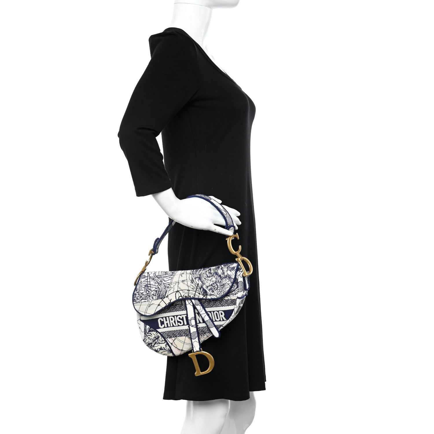 Christian Dior Canvas Embroidered Around the World Saddle Bag Blue 2 of 11
