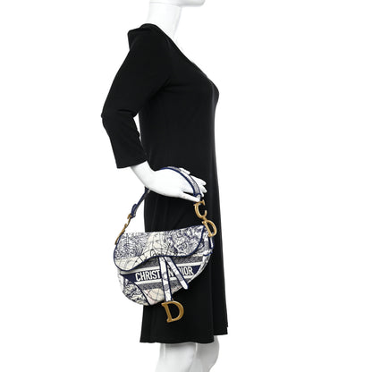 Christian Dior Canvas Embroidered Around the World Saddle Bag Blue 2 of 11