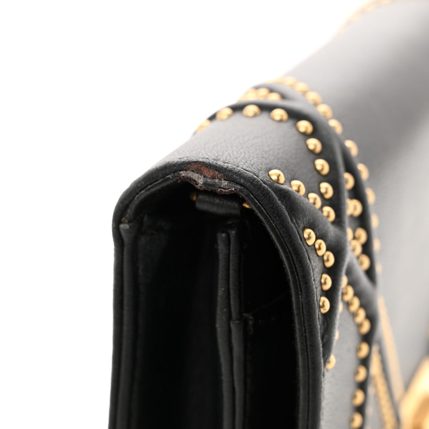 Calfskin Studded Diorama Wallet on Chain Pouch Black
