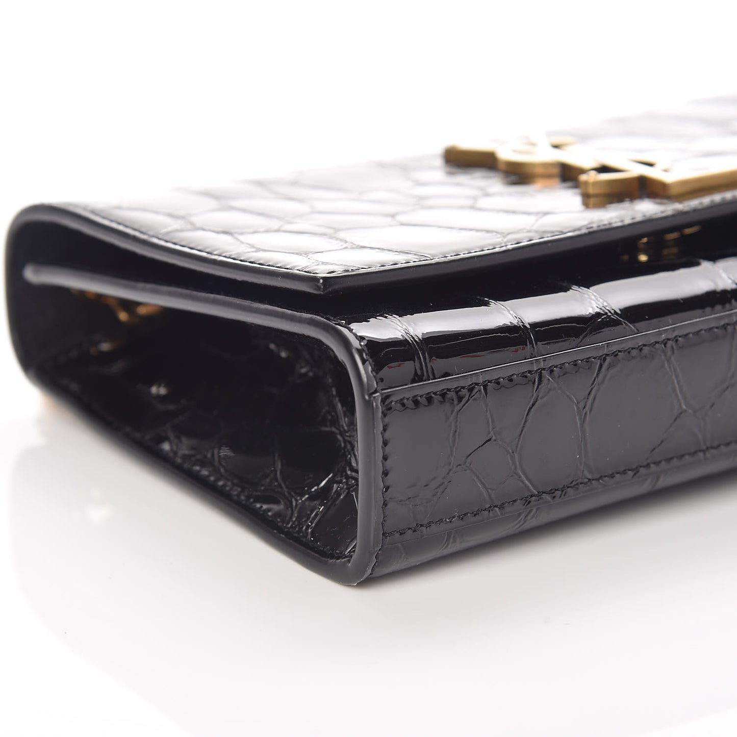 Patent Crocodile Embossed Small Classic Monogram Kate Satchel Black
