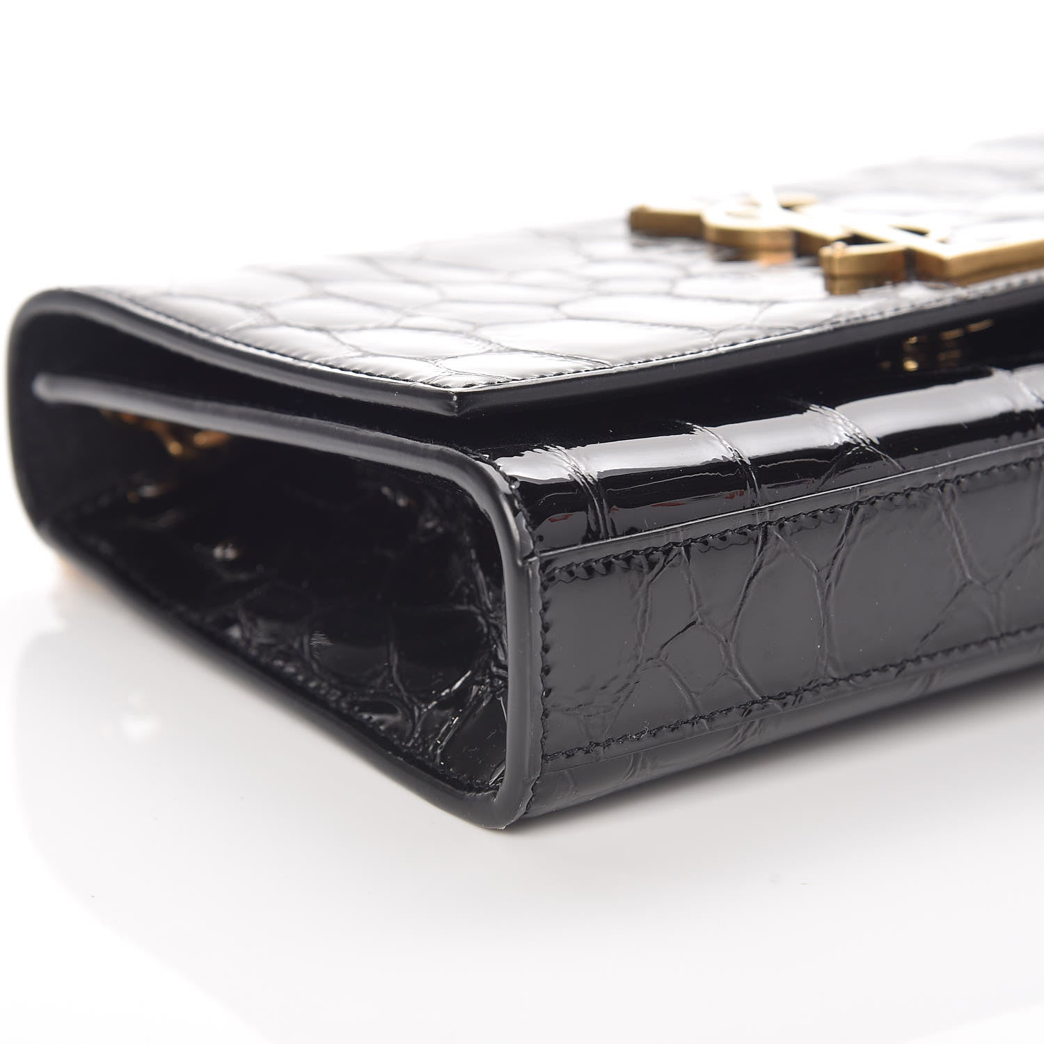 Saint Laurent Patent Crocodile Embossed Small Classic Monogram Kate Satchel Black 5 of 8