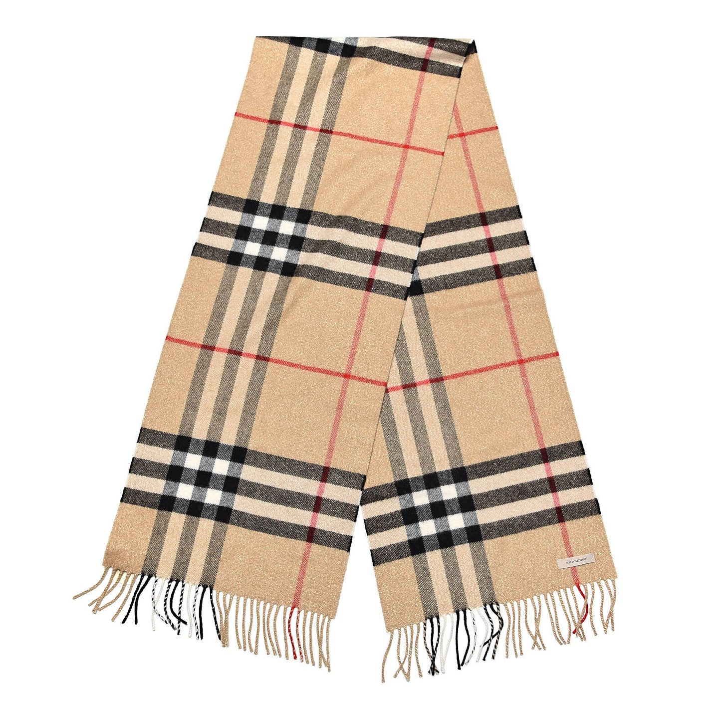 Metallic Cashmere Giant Check Fringe Scarf Archive Beige