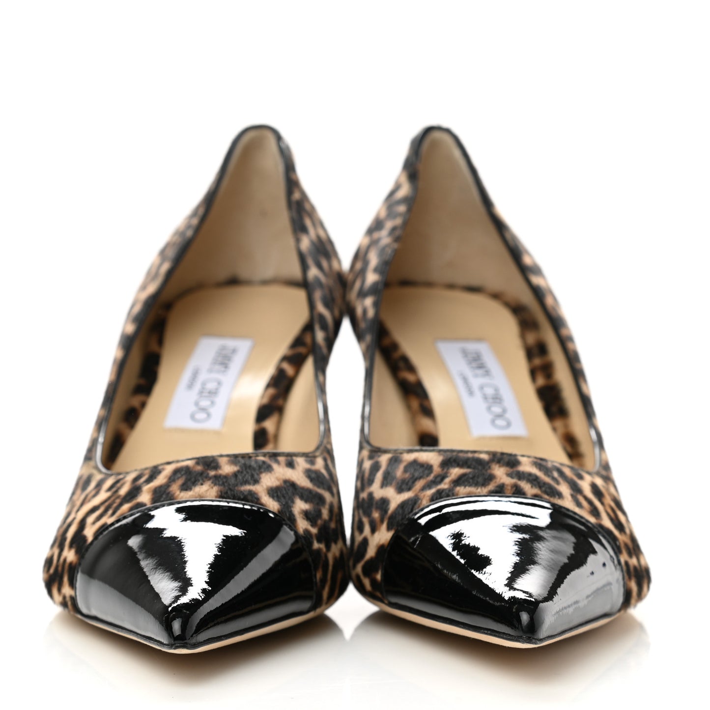 Pony Hair Patent Calfskin Leopard Print Rene 65 Cap Toe Pumps 40 Black Multicolor