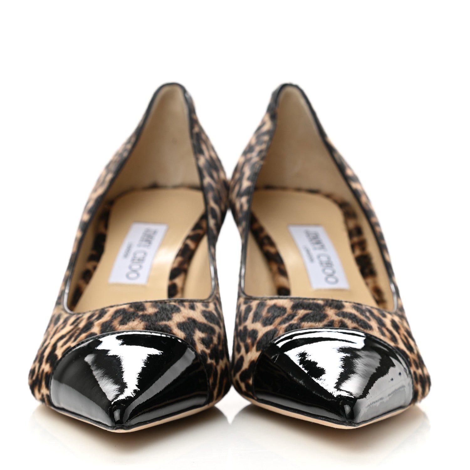 Jimmy Choo Pony Hair Patent Calfskin Leopard Print Rene 65 Cap Toe Pumps 40 Black Multicolor 2 of 7