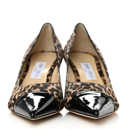 Jimmy Choo Pony Hair Patent Calfskin Leopard Print Rene 65 Cap Toe Pumps 40 Black Multicolor 2 of 7