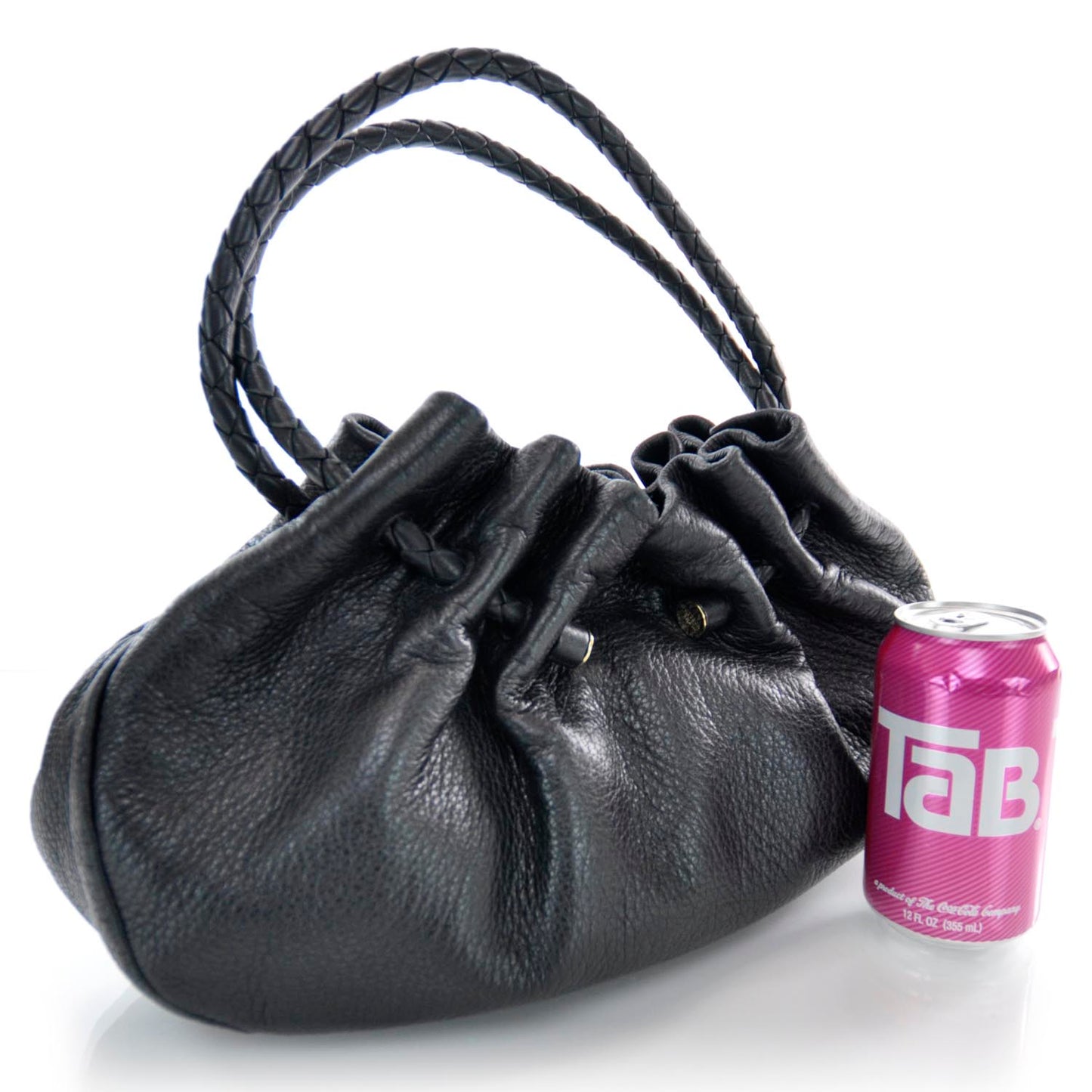 Leather Woven Handle Tote Nero