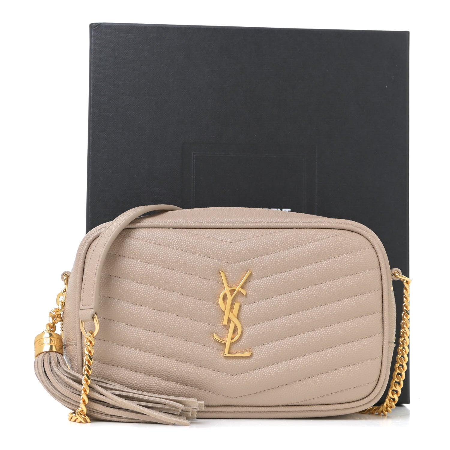 Saint Laurent Grain De Poudre Matelasse Monogram Mini Lou Camera Bag Dark Beige 10 of 10