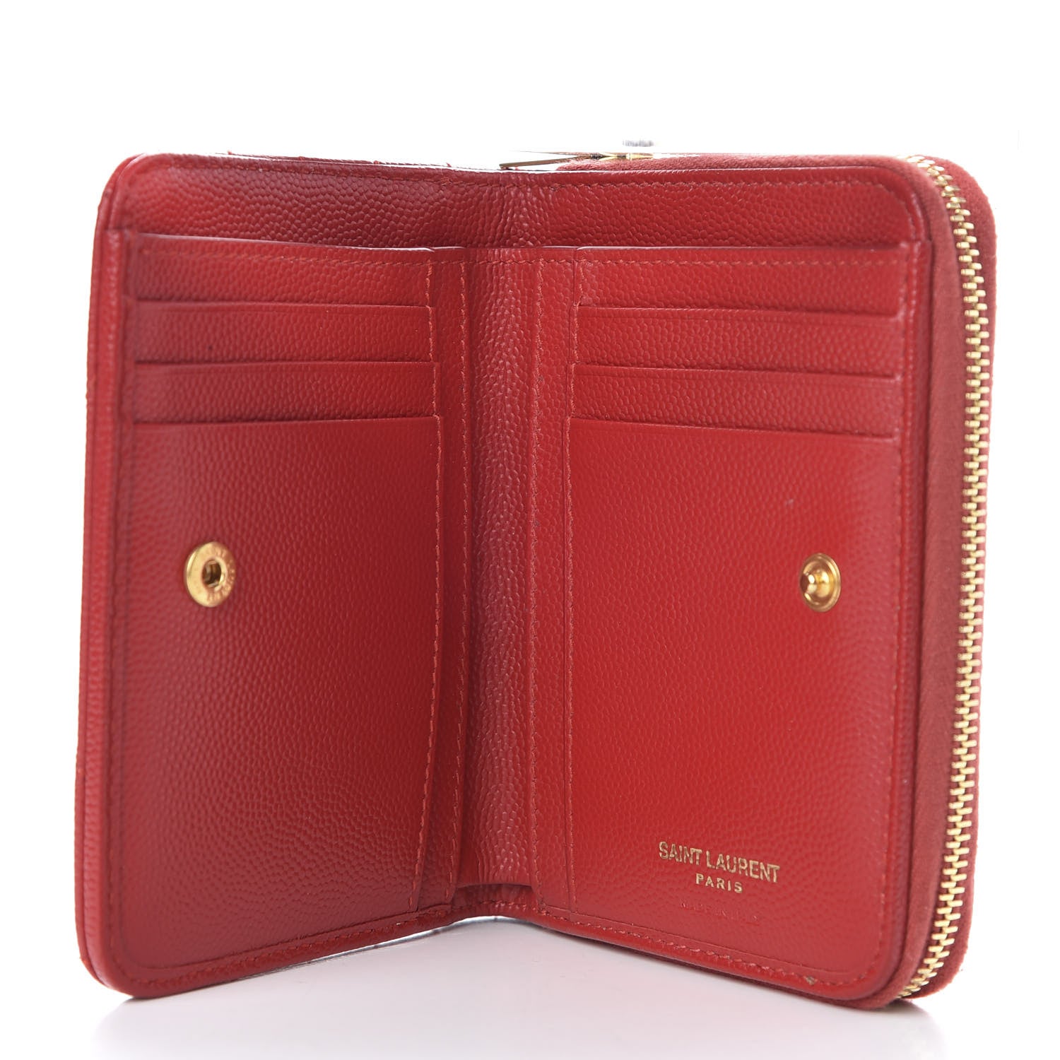 Saint Laurent Grain De Poudre Matelasse Chevron Monogram Compact Zip Around Wallet Red 5 of 8