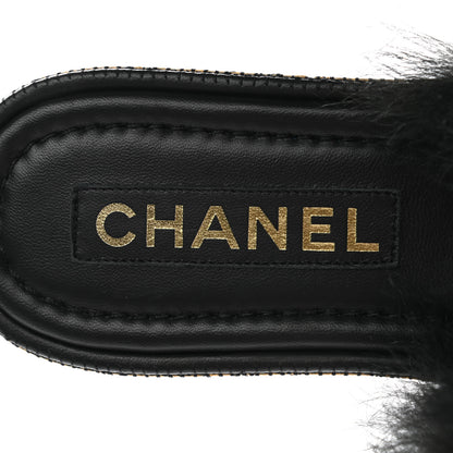 Chanel Shearling Lambskin CC Mules 40 Black White 7 of 8