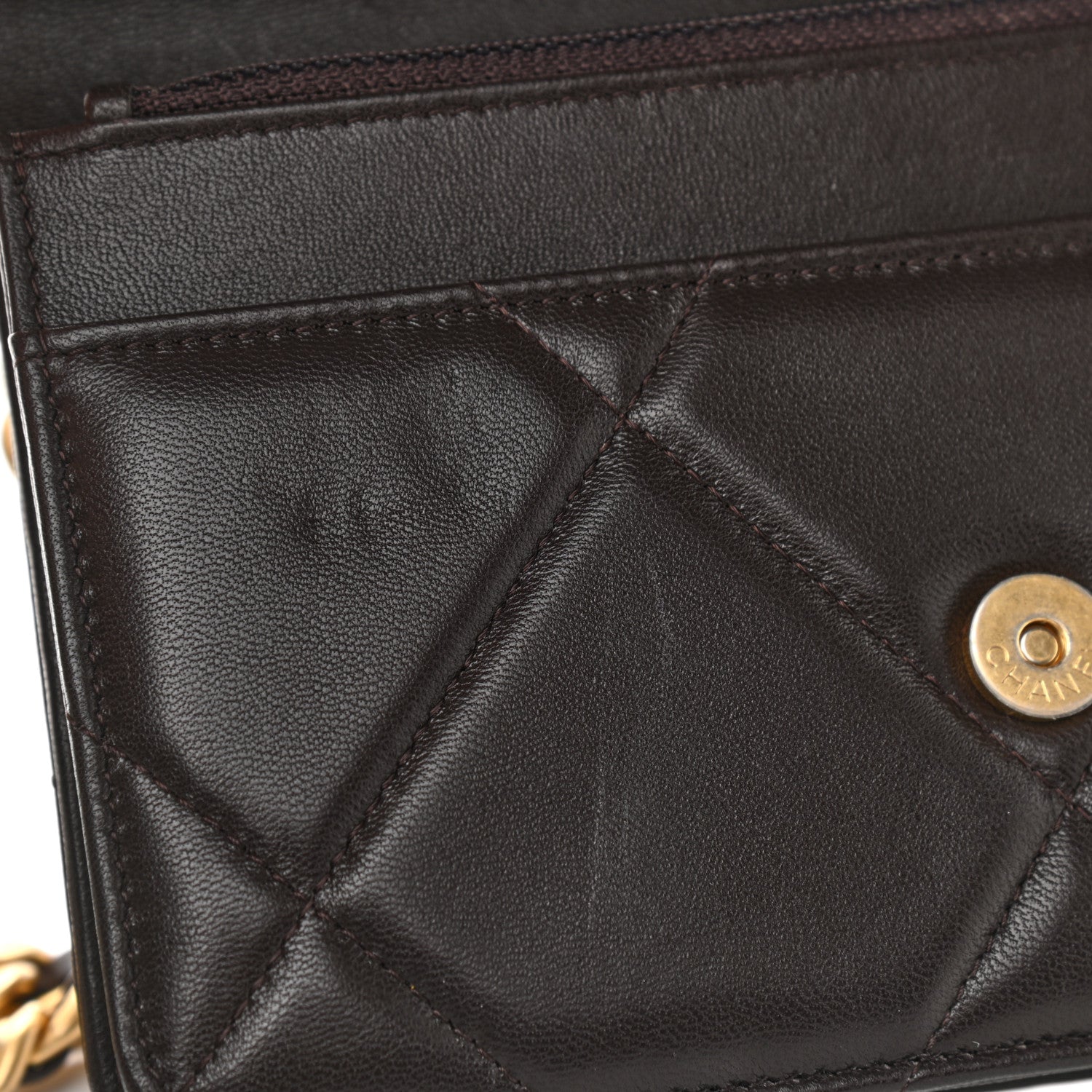 Chanel Lambskin Quilted Chanel 19 Wallet On Chain WOC Dark Brown 10 of 10