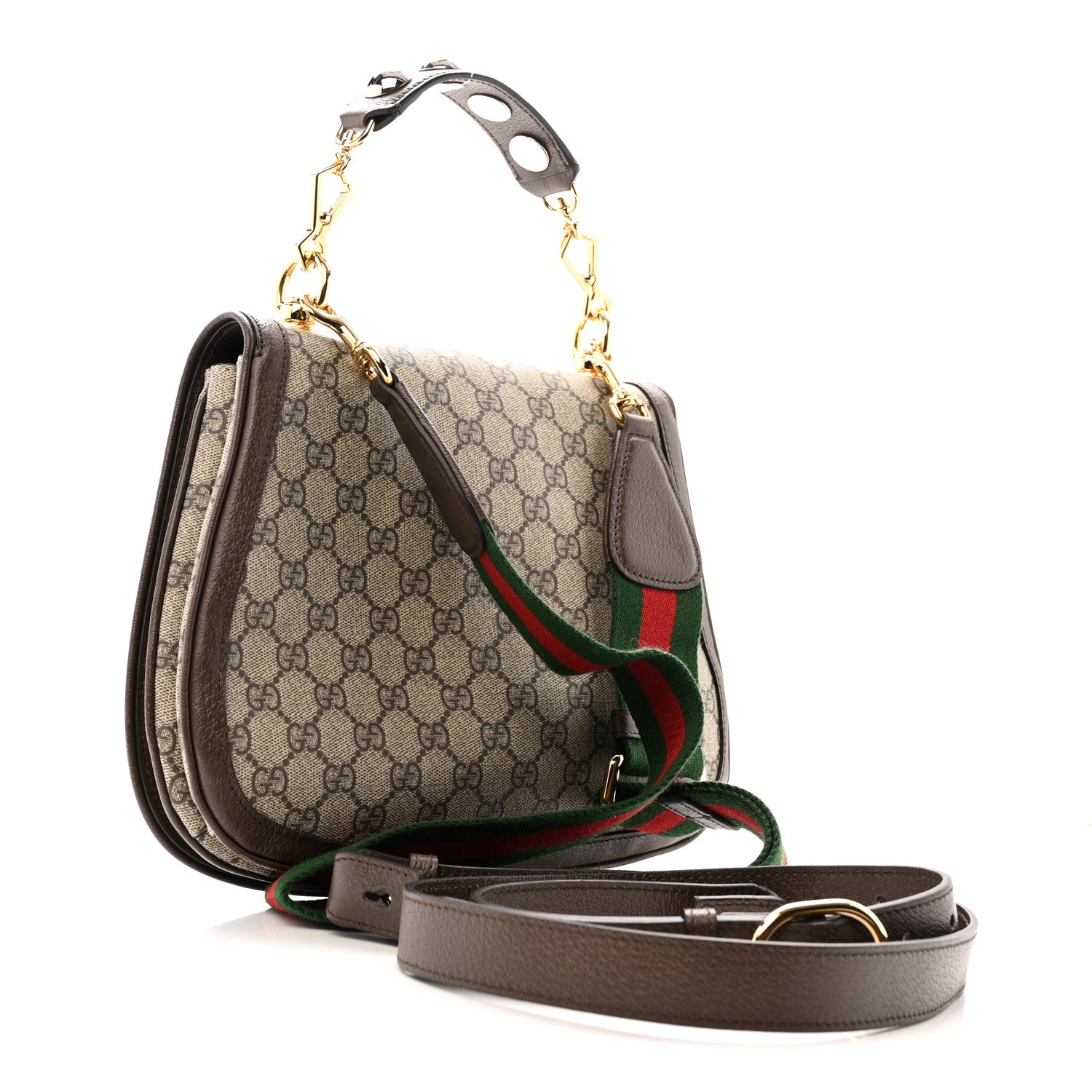 Gucci GG Supreme Monogram Textured Dollar Calfskin Web Medium Blondie Top Handle Shoulder Flap Bag Beige Ebony New Acero 3 of 13