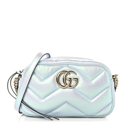 Gucci Iridescent Nappa Chevron Matelasse Small GG Marmont Chain Shoulder Bag Iridescent Snow Light Blue 1 of 10