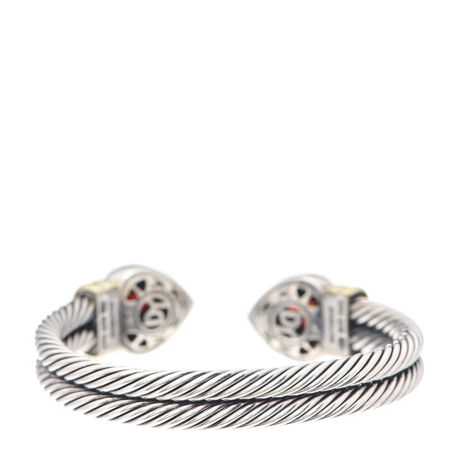 Sterling Silver 14K Yellow Gold Garnet Heart Double Cable Cuff Bracelet