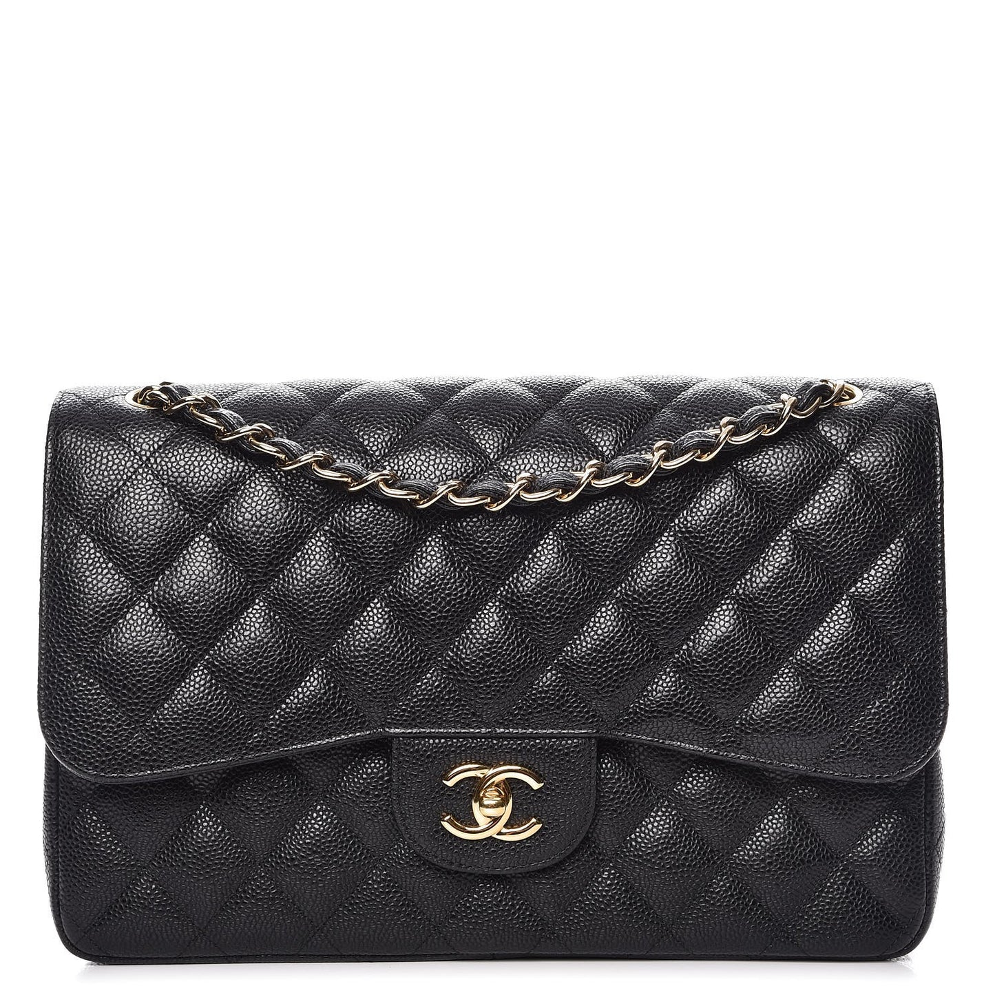 Caviar Quilted Jumbo Double Flap Black