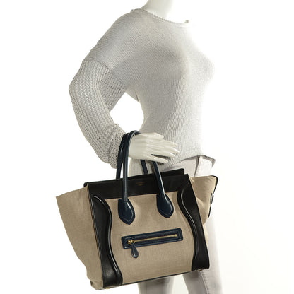 Celine Smooth Calfskin Linen Mini Tri-Color Luggage Black Khaki Navy 9 of 14