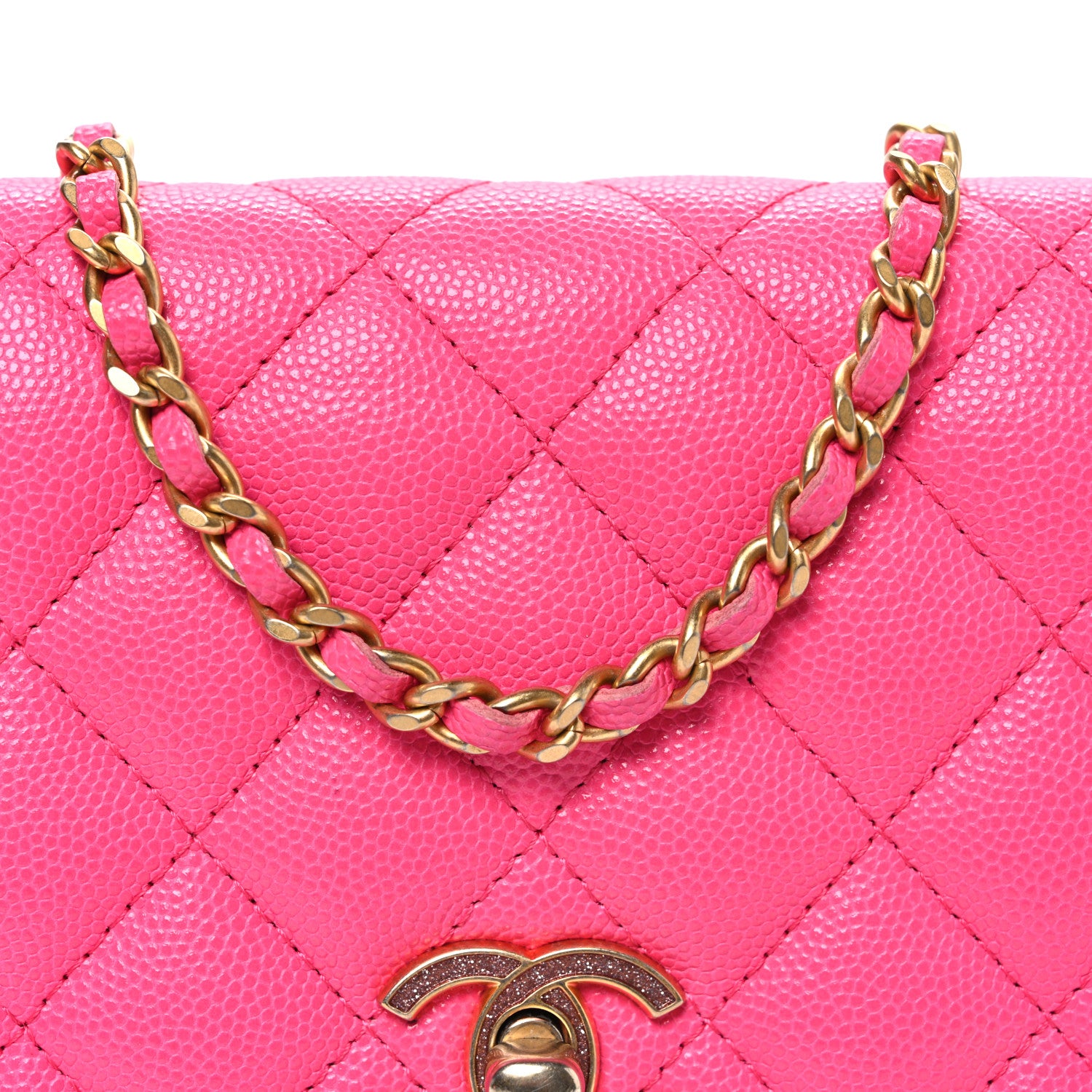 Chanel Caviar Quilted Glitter CC Roller Skate Wallet on Chain WOC Pink 9 of 11