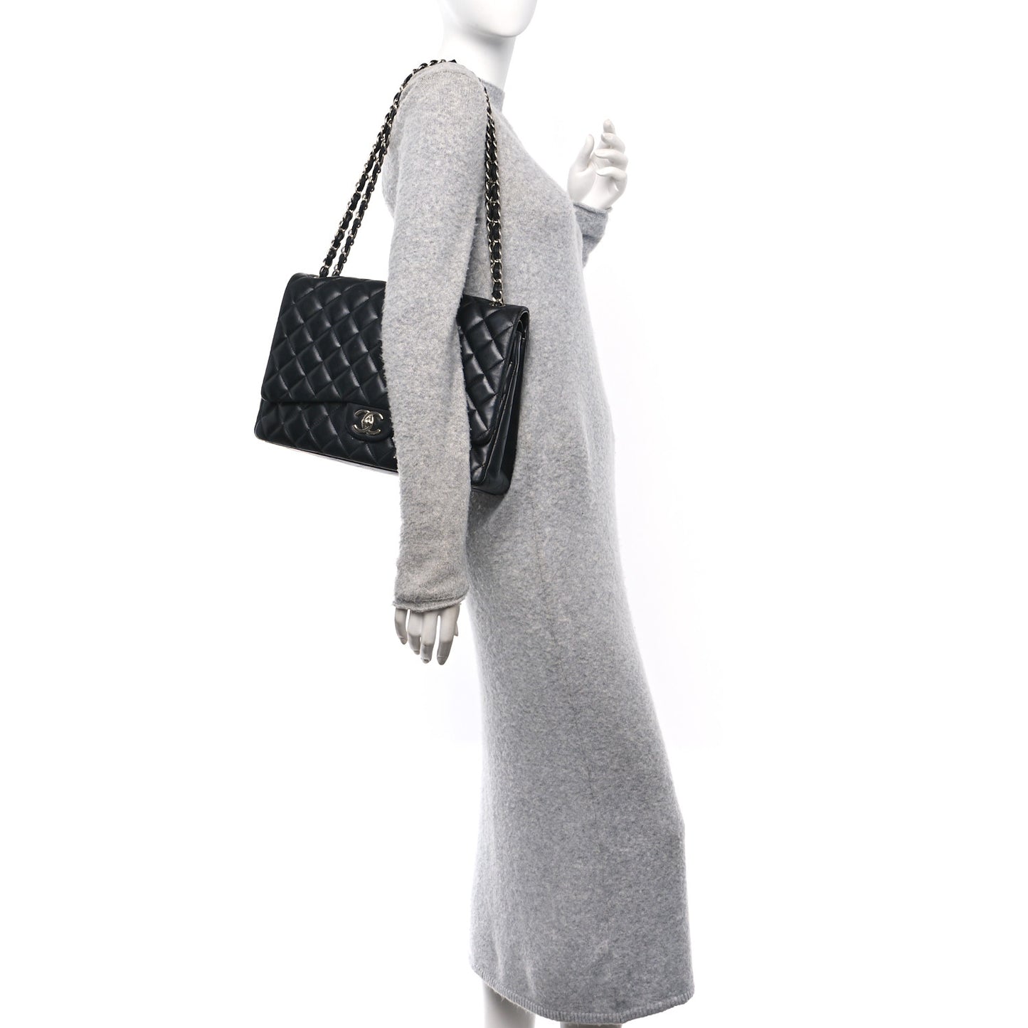 Lambskin Quilted Maxi Double Flap Black