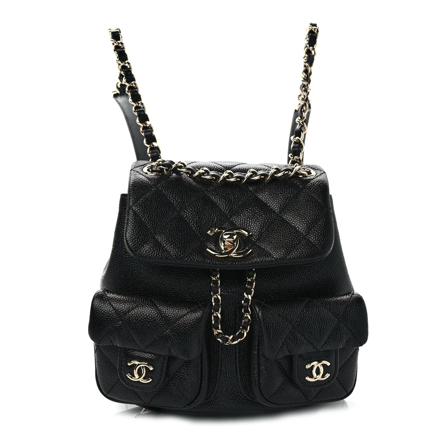 Chanel Shiny Caviar Quilted Small Duma Pockets Drawstring Backpack Black 1 of 9