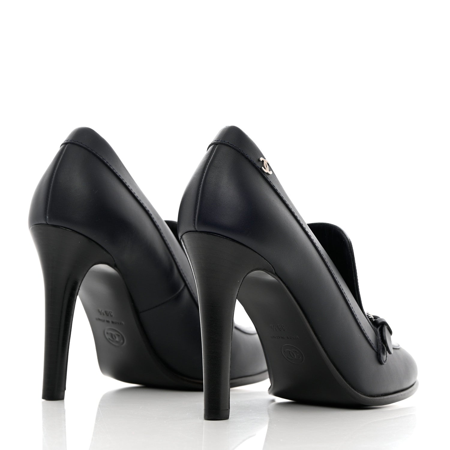 Chanel Calfskin Buckle Pumps 39.5 Navy 4 of 11