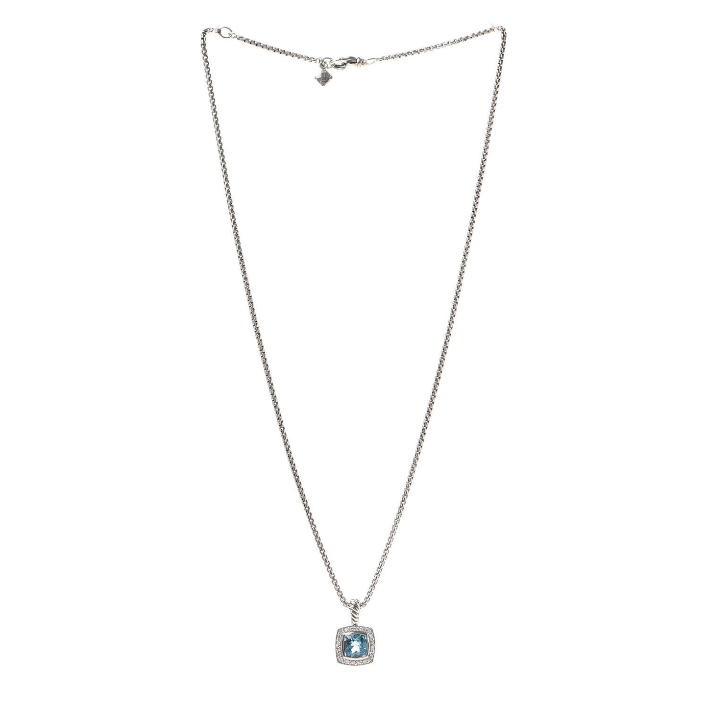 Sterling Silver Diamond Blue Topaz 7mm Petite Albion Pendant Necklace