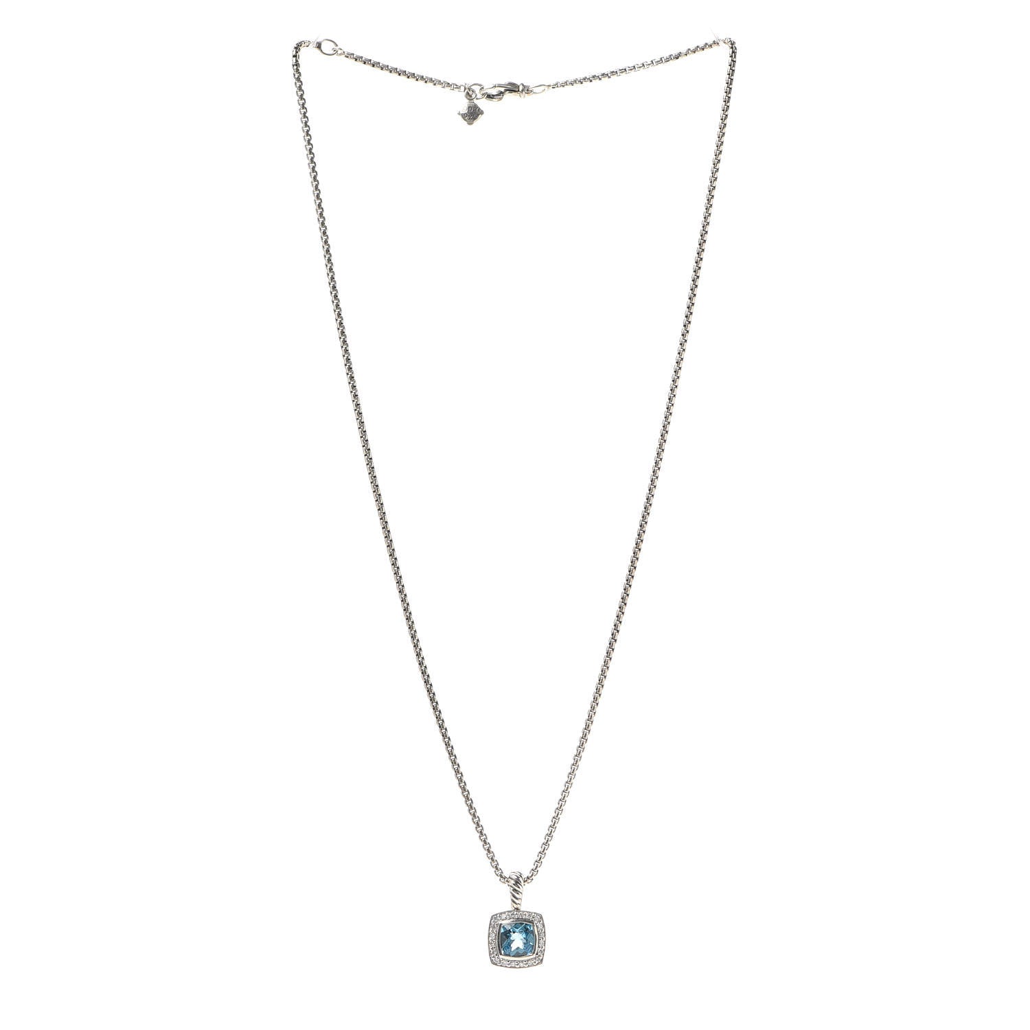 David Yurman Sterling Silver Diamond Blue Topaz 7mm Petite Albion Pendant Necklace 3 of 6