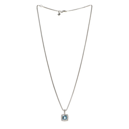 David Yurman Sterling Silver Diamond Blue Topaz 7mm Petite Albion Pendant Necklace 3 of 6