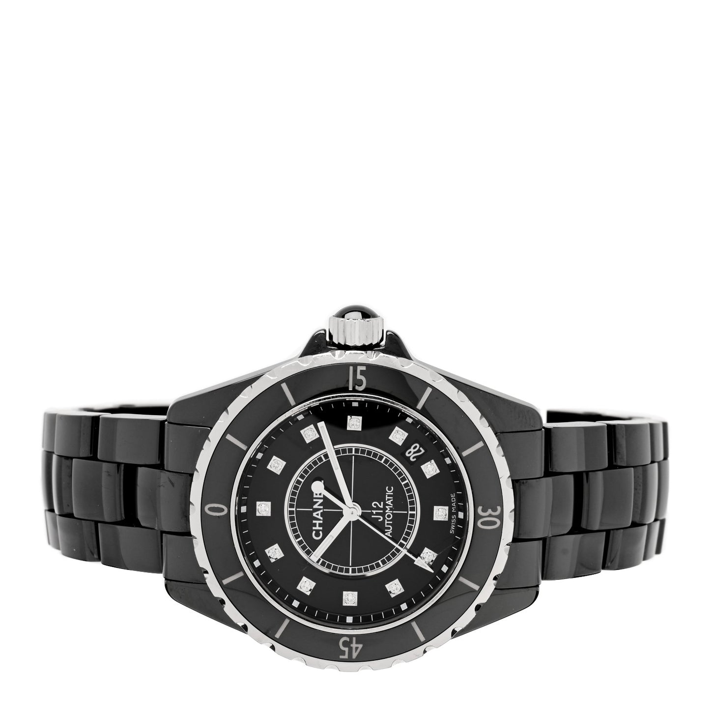 Stainless Steel Ceramic Diamond 38mm J12 Automatic Watch Black