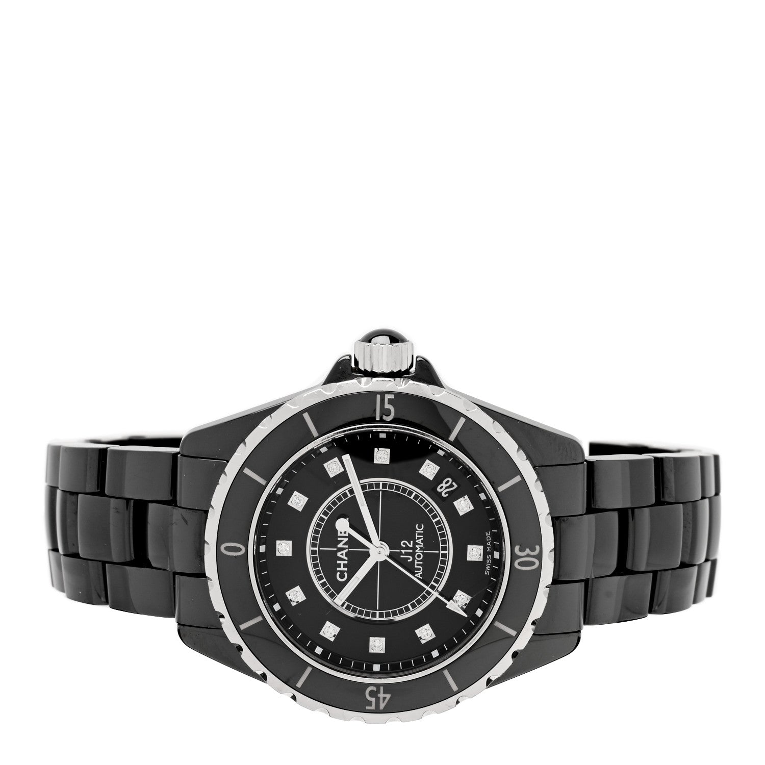 Chanel Stainless Steel Ceramic Diamond 38mm J12 Automatic Watch Black 2 of 5
