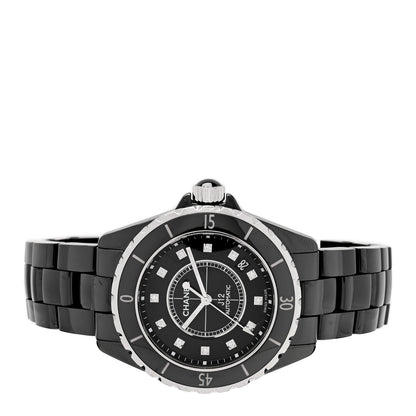 Chanel Stainless Steel Ceramic Diamond 38mm J12 Automatic Watch Black 2 of 5