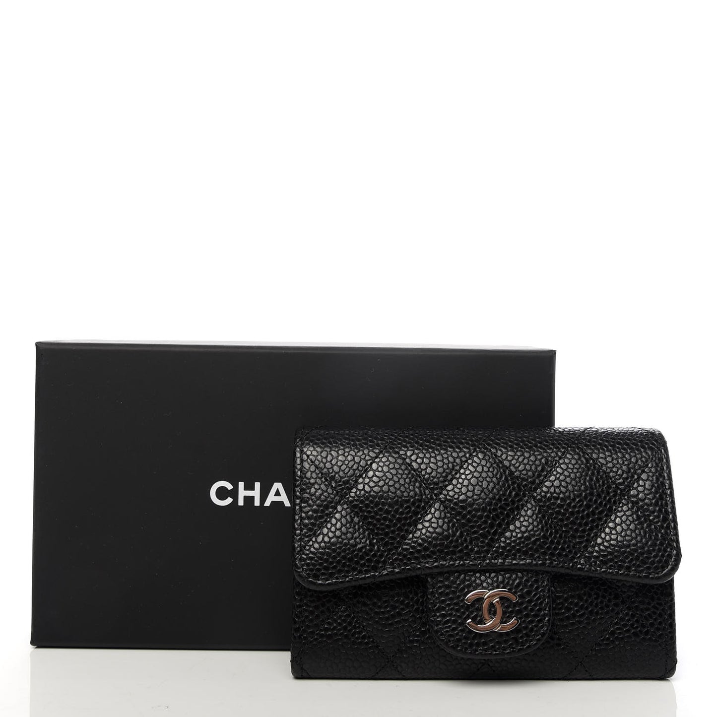 Caviar Quilted Flap Card Holder Black