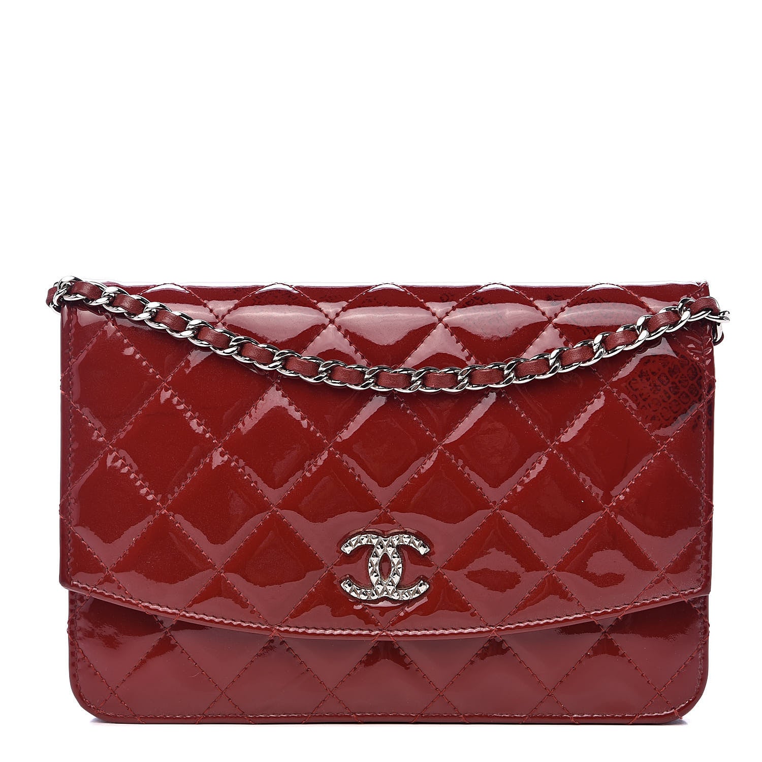 Chanel Patent Quilted Brilliant Wallet On Chain WOC Red 1 of 16