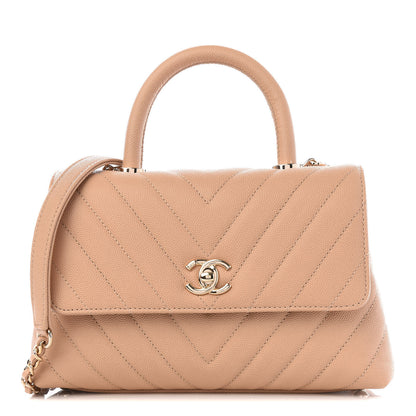 Chanel Caviar Chevron Quilted Mini Coco Handle Flap Beige 1 of 10