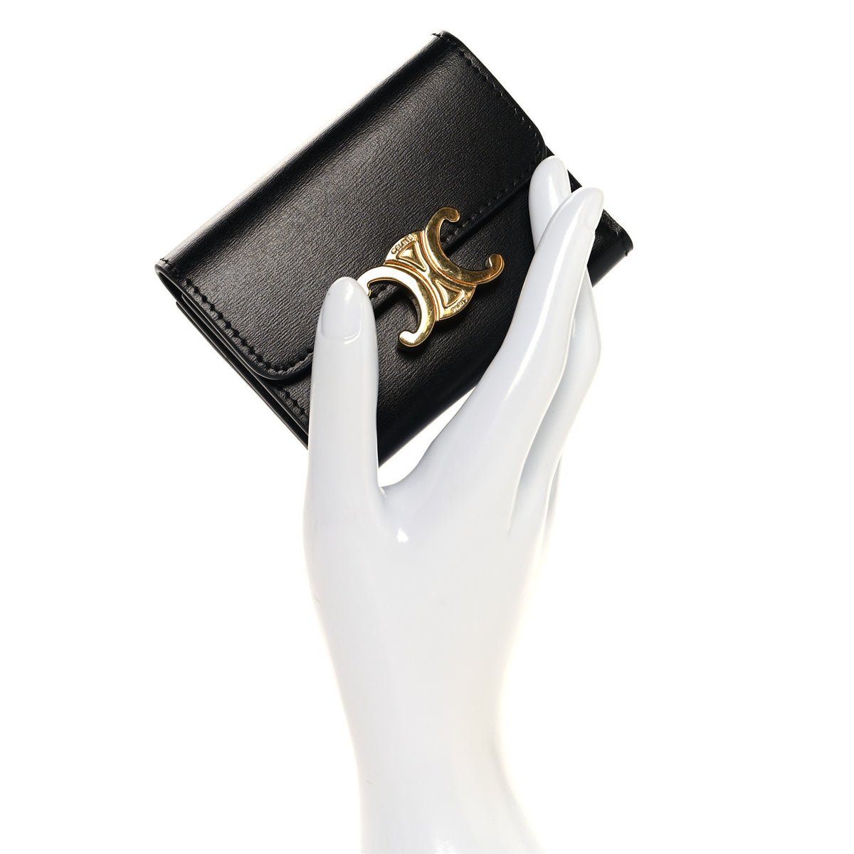 Calfskin Compact Triomphe Wallet With Coin Purse Black