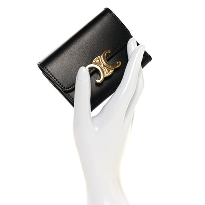Celine Calfskin Compact Triomphe Wallet With Coin Purse Black 2 of 7