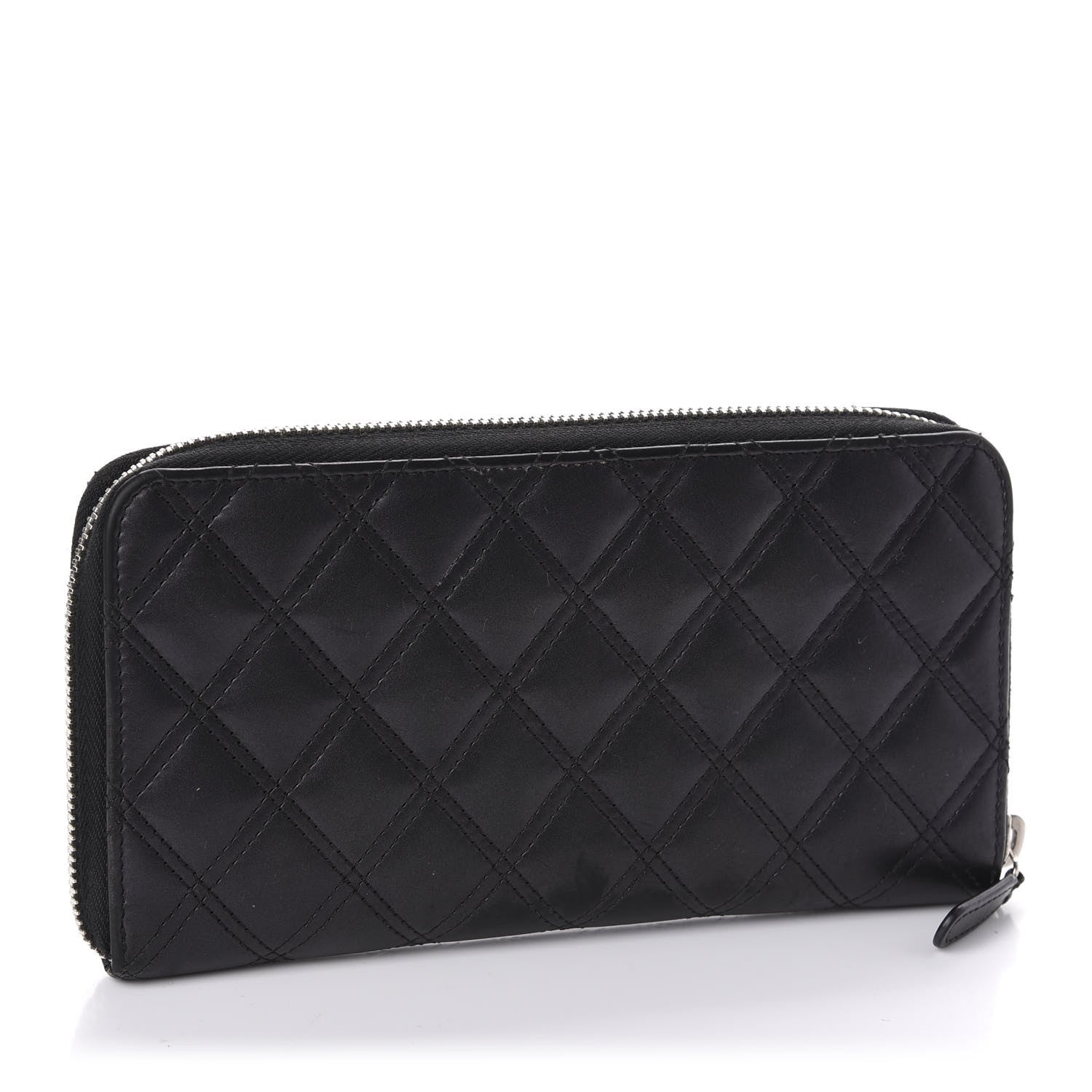 Chanel Lambskin Double Stitch Quilted Large Gusset Zip Around Wallet Black 3 of 19