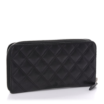 Chanel Lambskin Double Stitch Quilted Large Gusset Zip Around Wallet Black 3 of 19