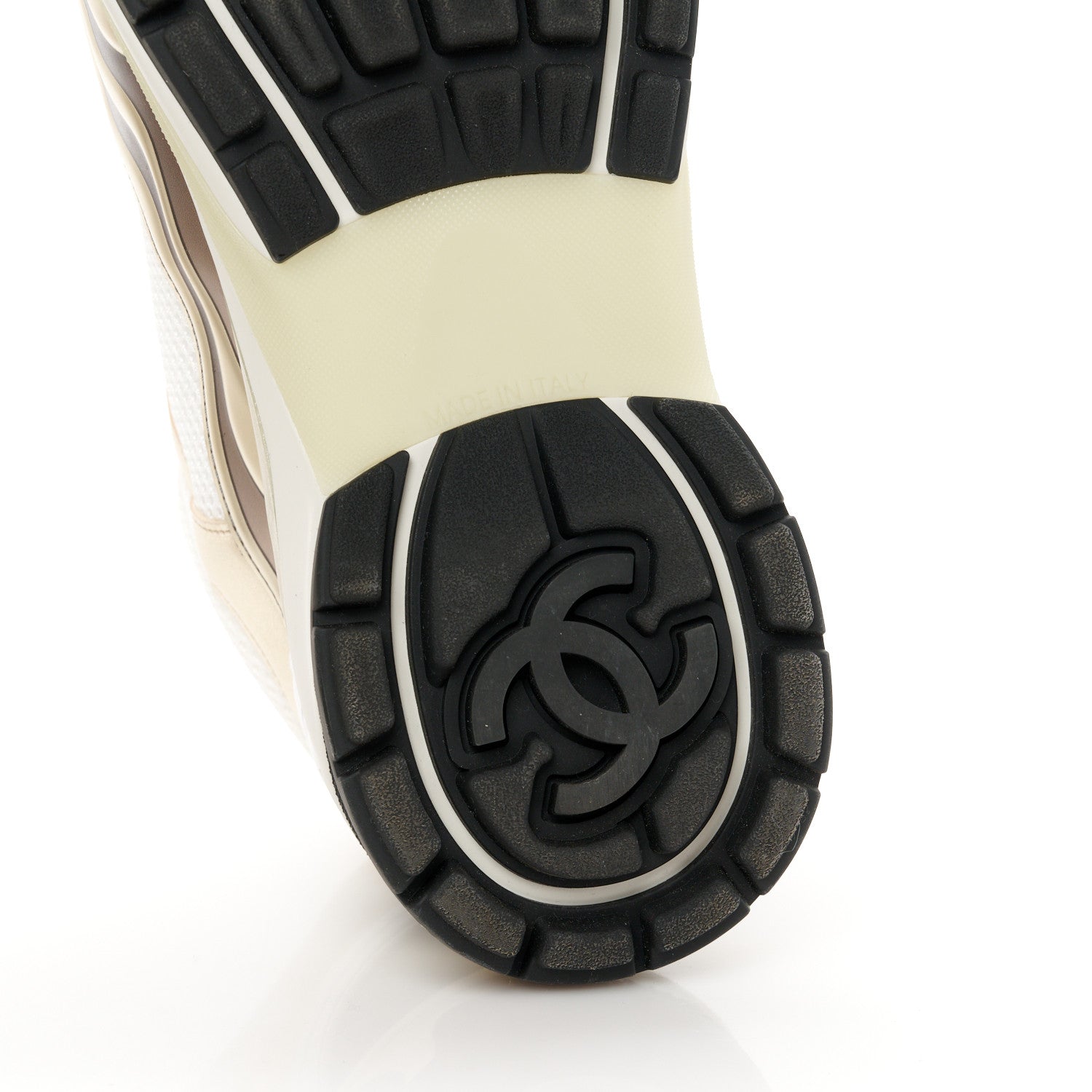 Chanel Fabric Laminated Calfskin Stretch CC Womens Sneakers 39.5 White Gold Silver 7 of 9