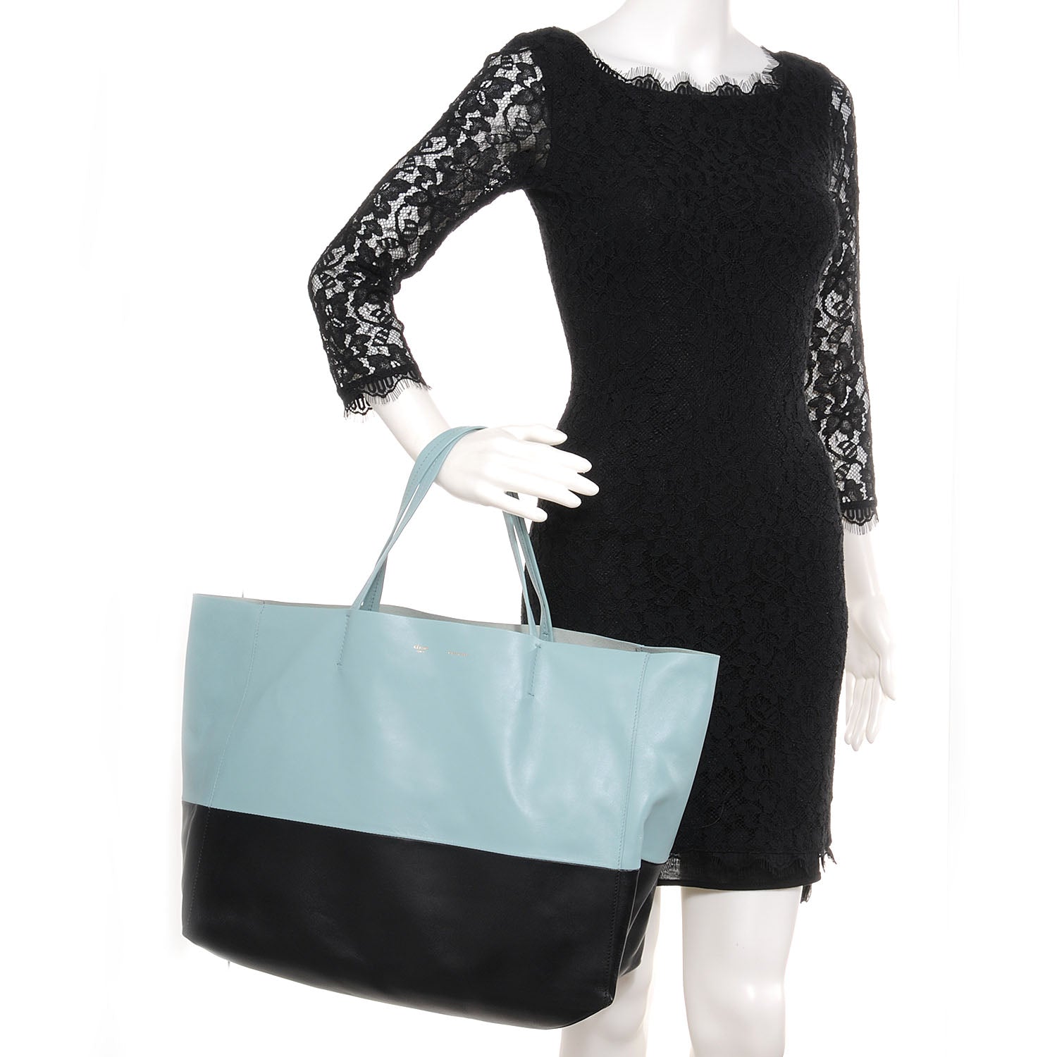 Celine Lambskin Horizontal Bi-Color Cabas Black Glacier 2 of 8