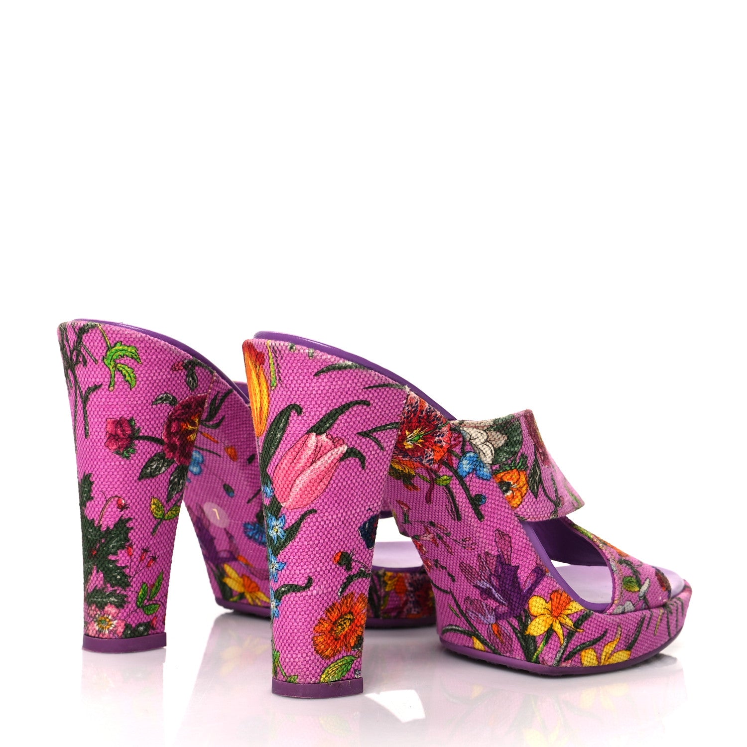 Gucci Canvas Floral Print Webby Crossover High Heel Slide Sandals 37 Cyclamin Multicolor 4 of 7