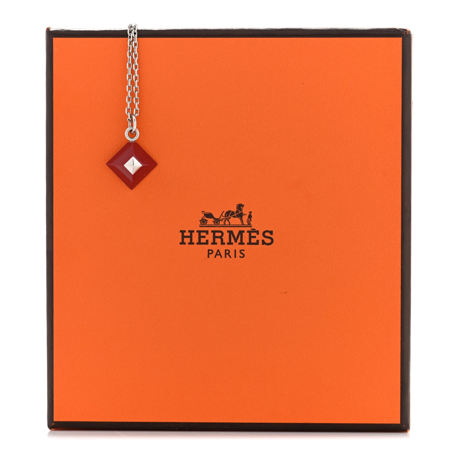 Hermes Palladium Plated Medor Folk Pendant Necklace Rouge 7 of 7