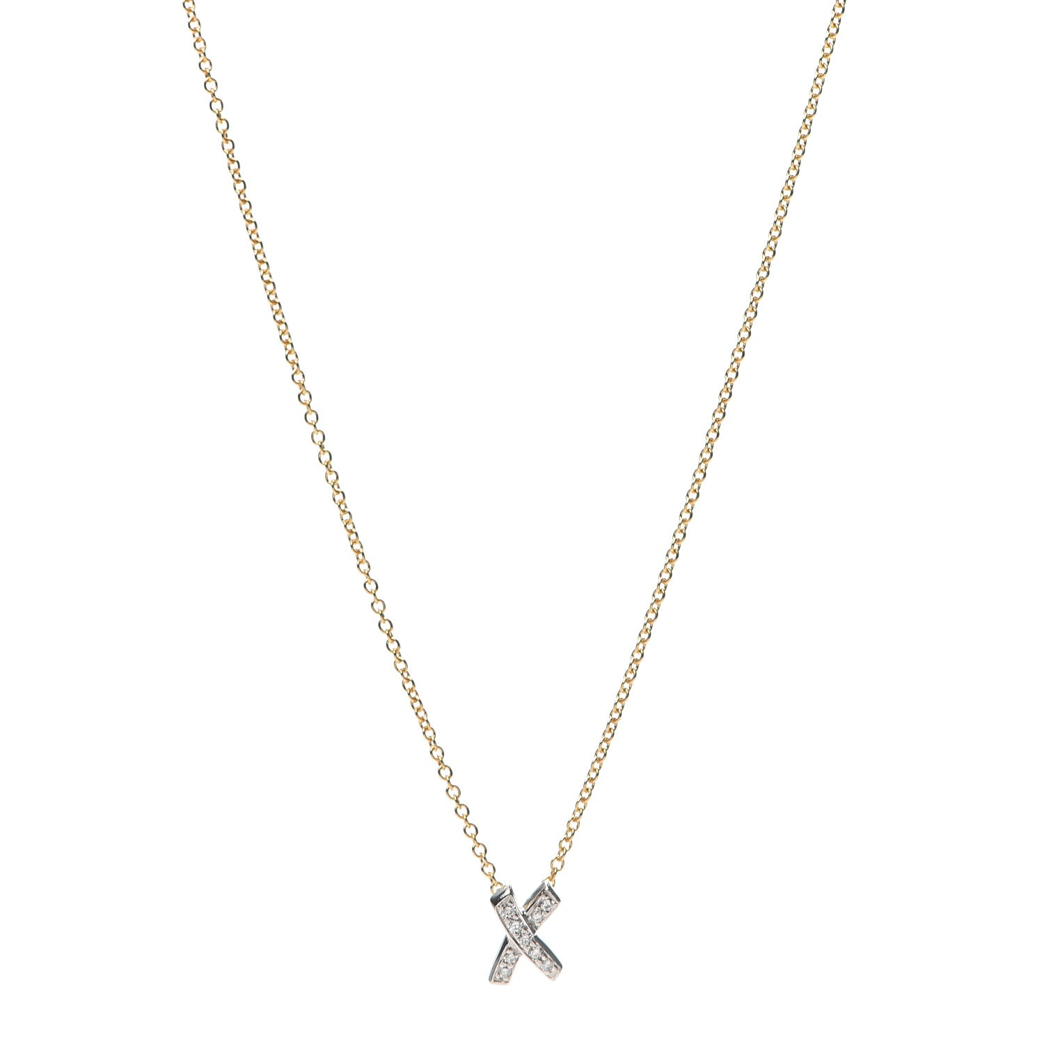 Tiffany 18K Yellow Gold Platinum Diamond Mini Paloma Picasso Graffiti X Pendant Necklace 1 of 6
