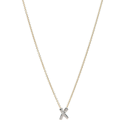 Tiffany 18K Yellow Gold Platinum Diamond Mini Paloma Picasso Graffiti X Pendant Necklace 1 of 6