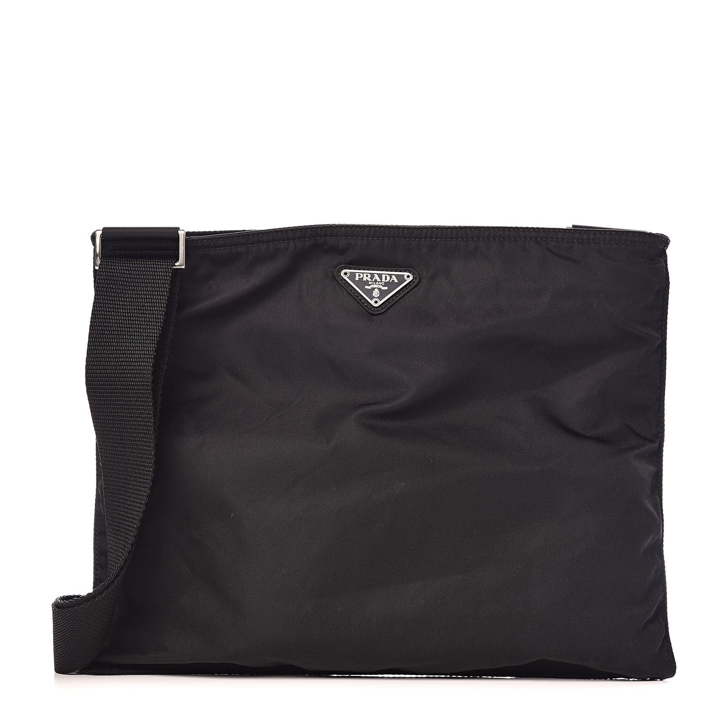 Nylon Flat Messenger Bag Black