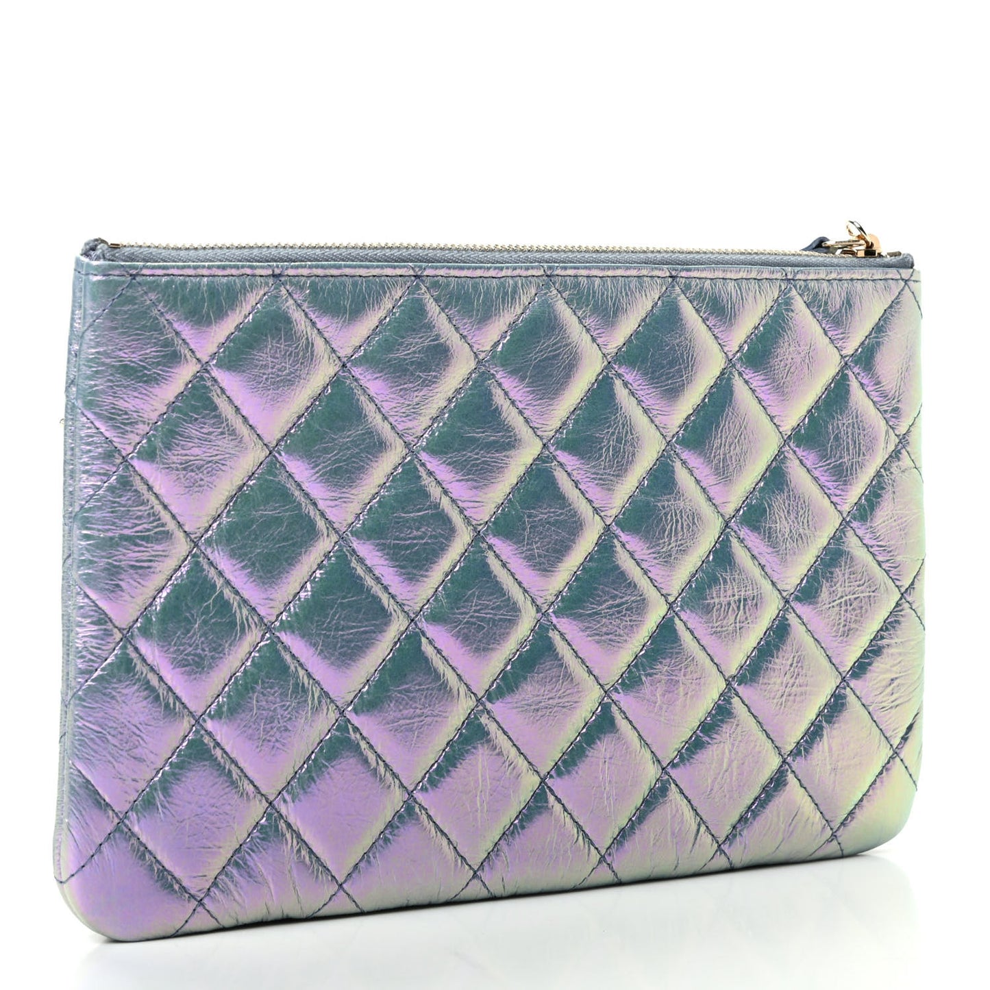 Iridescent Crumpled Calfskin Trio Cosmetic Case Blue Pink Ivory