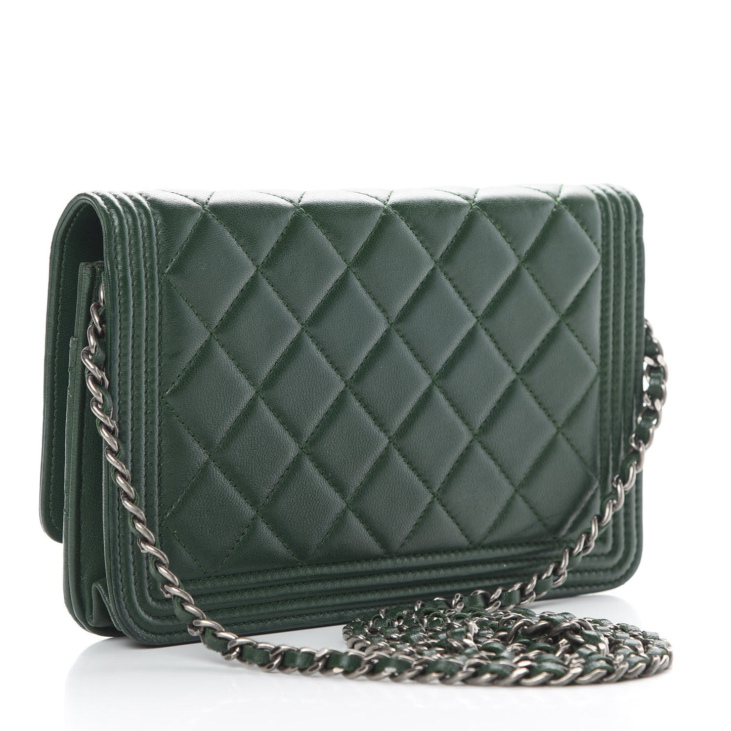 Lambskin Quilted Boy Wallet On Chain WOC Green