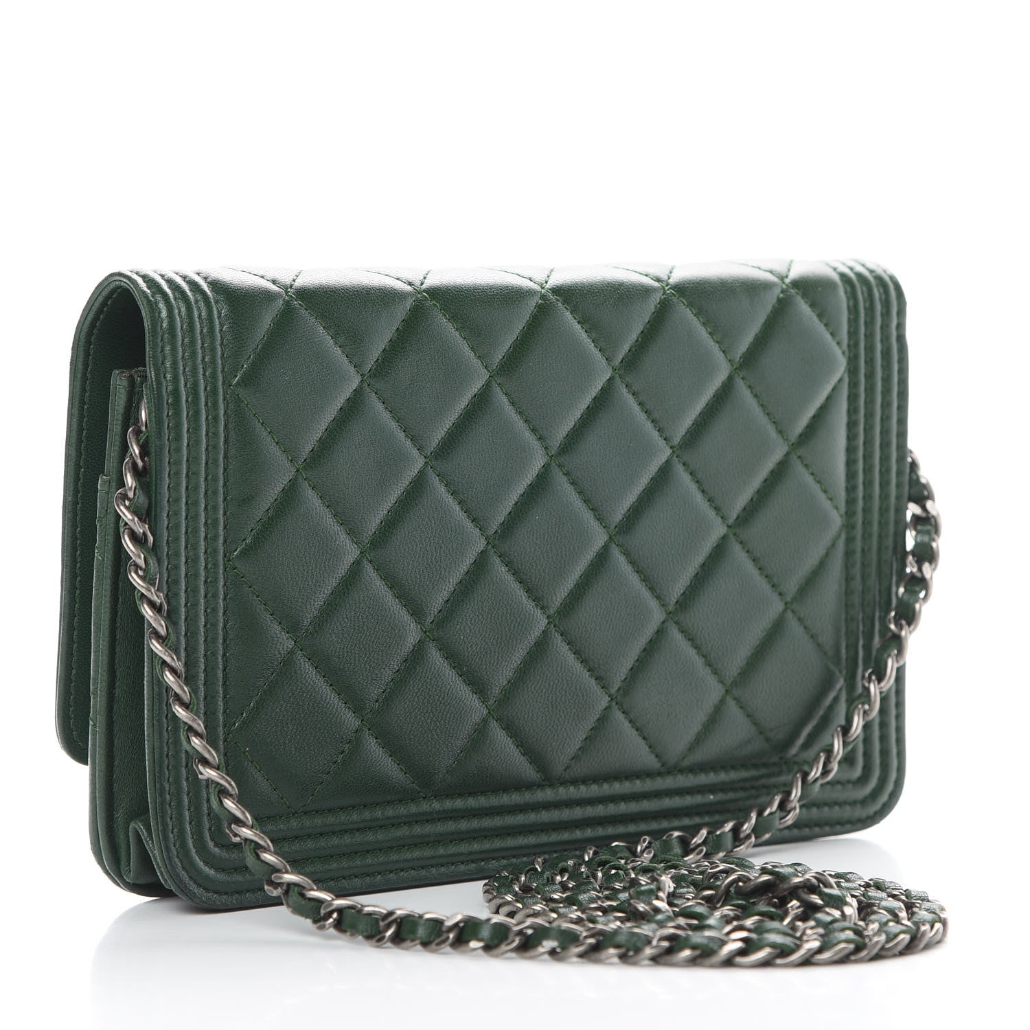 Chanel Lambskin Quilted Boy Wallet On Chain WOC Green 3 of 17
