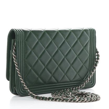 Chanel Lambskin Quilted Boy Wallet On Chain WOC Green 3 of 17